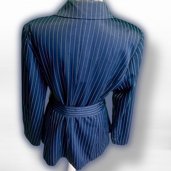 NWT Alexia Admor ‘Olya’ Striped Tie Waist Blazer in “Navy Blue” Pinstripe Sz 14 - Picture 11 of 16